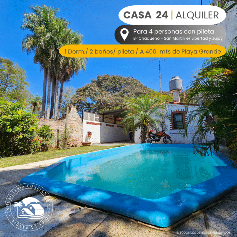 C.Nº 24: Para 4 personas con pileta, céntrica