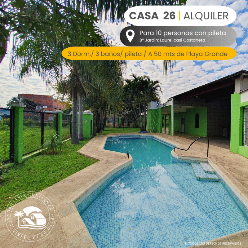 C.Nº 26 Casa para 10 personas a 50 mts de Playa Grande