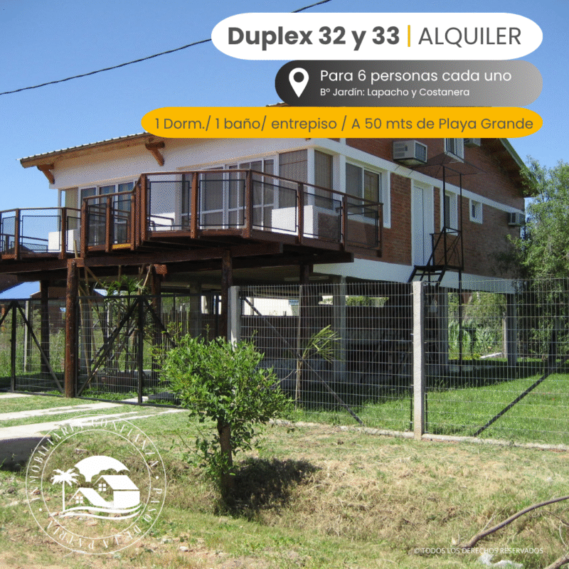 C.Nº 32 y 33: Duplex para 6 personas a 50 mts de Playa Grande