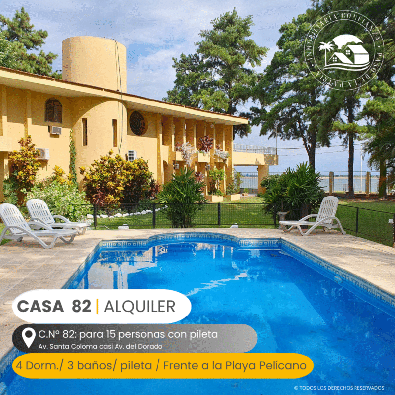 C.Nº 82: Para 15 personas, con piscina, frente a Playa Pelícano