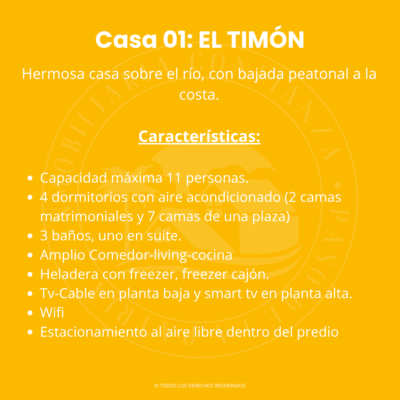 C.Nº 01: El Timón, para 11 personas con piscina, sobre el río