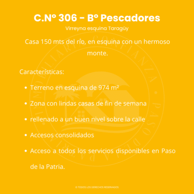 C.N° 306: Hermoso terreno a 150 mts del río