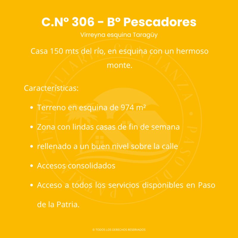 C.N° 306: Hermoso terreno a 150 mts del río