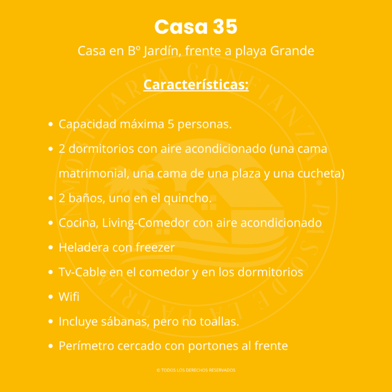 C.N° 35: Frente a Playa Grande, para 5 personas