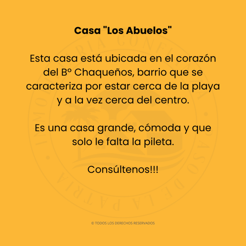 C.N° 3015: "Los Abuelos", Amplia y cerca de la Playa Grande
