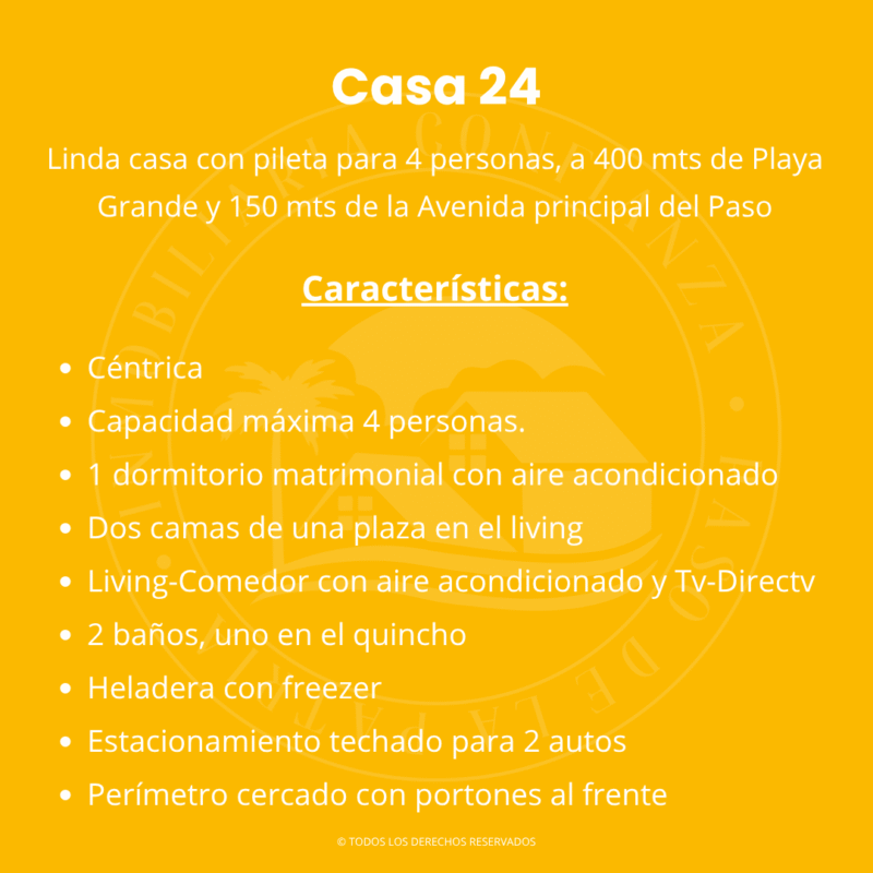 C.Nº 24: Para 4 personas con pileta, céntrica