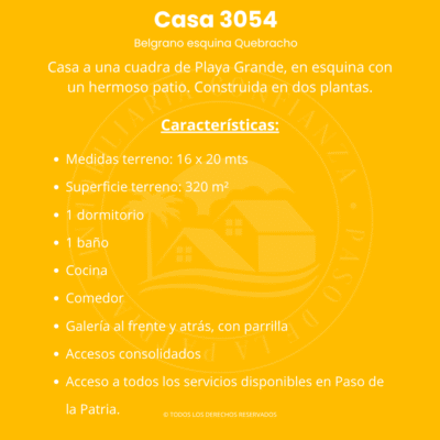 C.N° 3054: Casa pequeña a una cuadra de la Playa