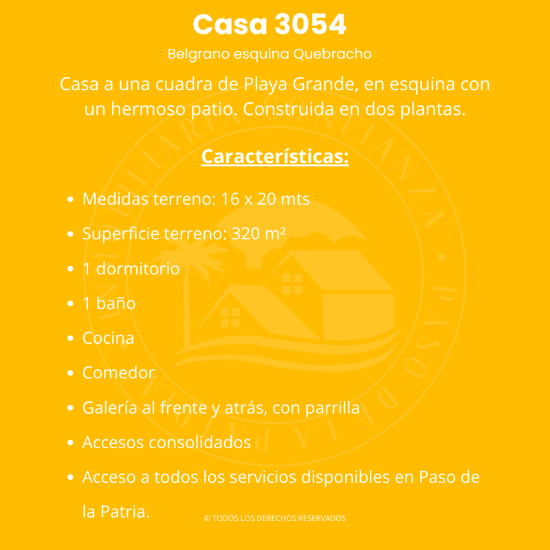 C.N° 3054: Casa pequeña a una cuadra de la Playa