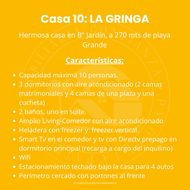 C.Nº 10 "La Gringa": Casa para 10 personas con piscina, a 270 mts de Playa Grande