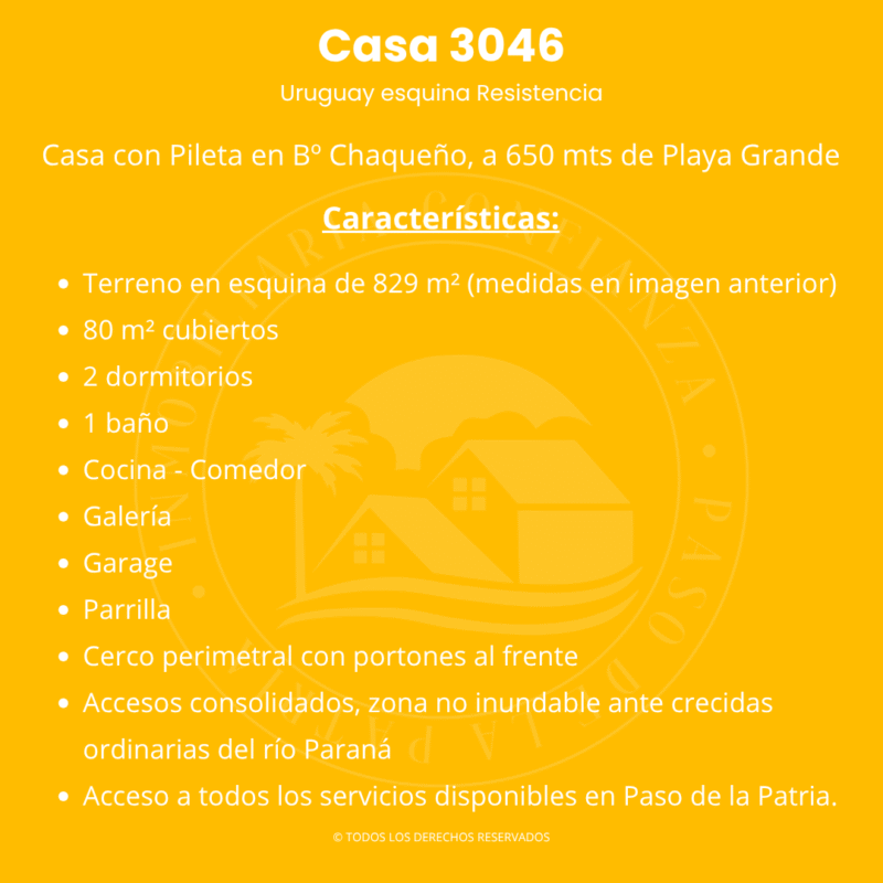 C.N° 3046: Casa con pileta y hermoso patio