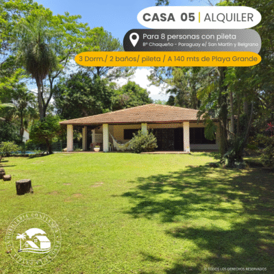 C.N° 05 Hermosa casa para 10 personas, con piscina a mts de la Playa